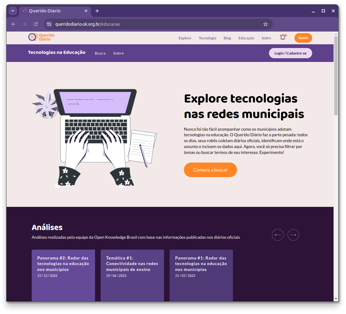 Página do "Querido Diário: Tecnologias na Educação".