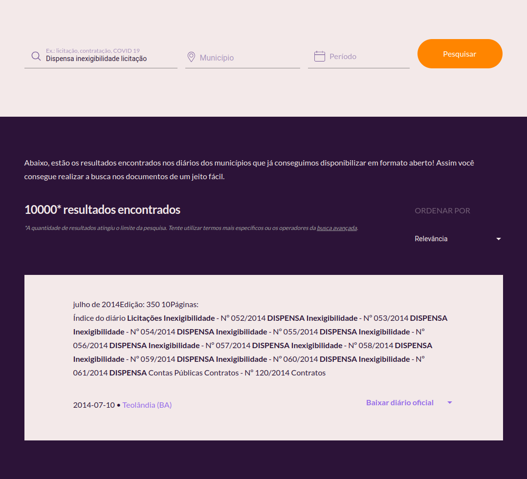 Resultado de consulta por palavras-chave